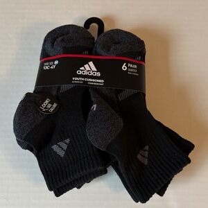 Adidas 6 pairs Youth Size M (13C-4Y) Cushioned Aeroready Black Gray Crew Socks